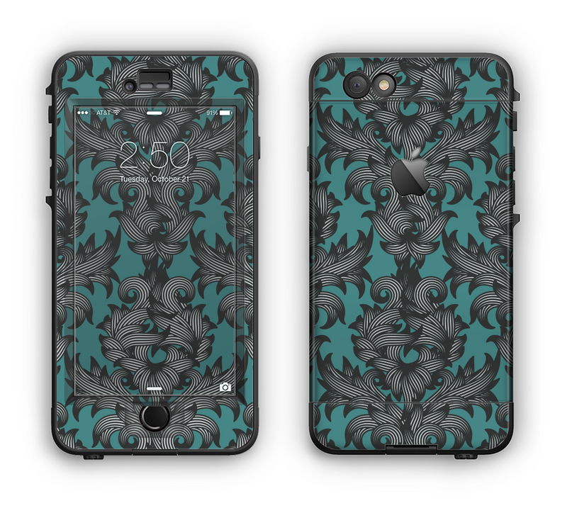 The Teal Leaf Foliage Pattern Apple iPhone 6 LifeProof Nuud Case Skin Set