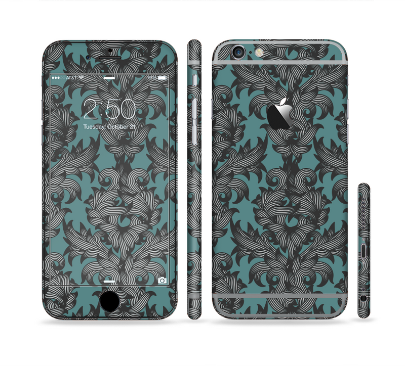 The Teal Leaf Foliage Pattern Sectioned Skin Series for the Apple iPhone 6