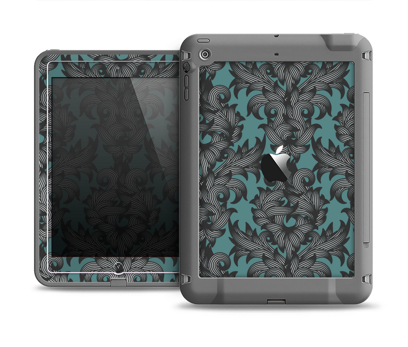 The Teal Leaf Foliage Pattern Apple iPad Air LifeProof Fre Case Skin Set