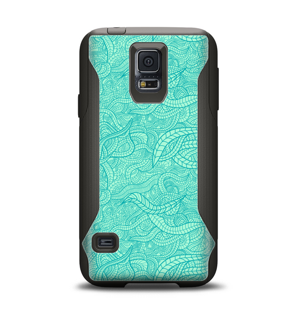 The Teal Leaf Laced Pattern Samsung Galaxy S5 Otterbox Commuter Case Skin Set