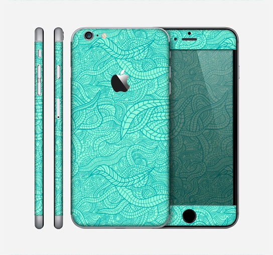 The Teal Leaf Laced Pattern Skin for the Apple iPhone 6 Plus
