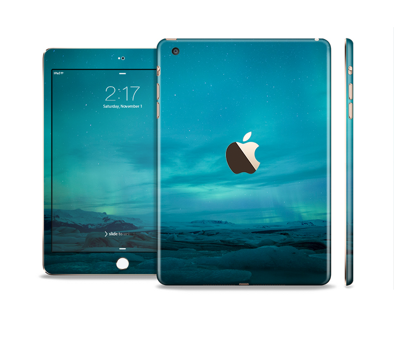 The Teal Northern Lights Full Body Skin Set for the Apple iPad Mini 3