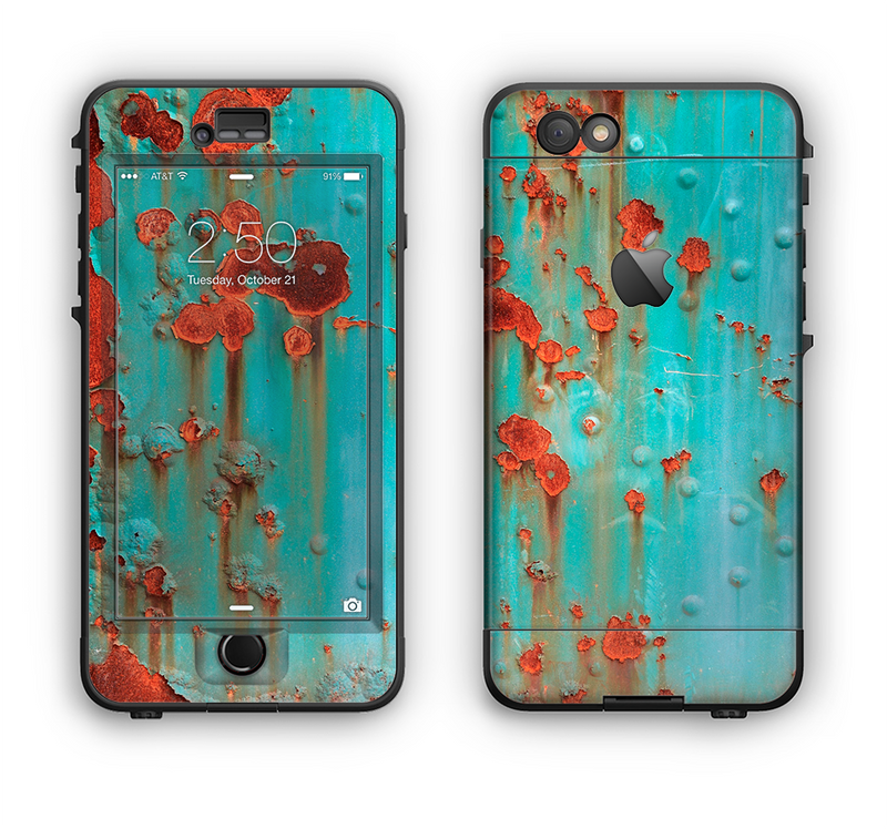 The Teal Painted Rustic Metal Apple iPhone 6 LifeProof Nuud Case Skin Set
