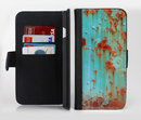 The Teal Painted Rustic Metal Ink-Fuzed Leather Folding Wallet Credit-Card Case for the Apple iPhone 6/6s, 6/6s Plus, 5/5s and 5c