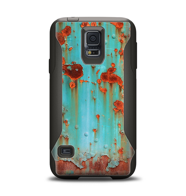 The Teal Painted Rustic Metal Samsung Galaxy S5 Otterbox Commuter Case Skin Set