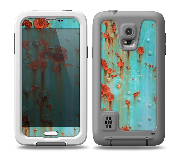 The Teal Painted Rustic Metal Skin for the Samsung Galaxy S5 frē LifeProof Case