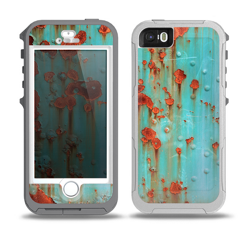 The Teal Painted Rustic Metal Skin for the iPhone 5-5s OtterBox Preserver WaterProof Case