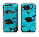 The Teal Smiling Black Whale Pattern Apple iPhone 6 LifeProof Nuud Case Skin Set