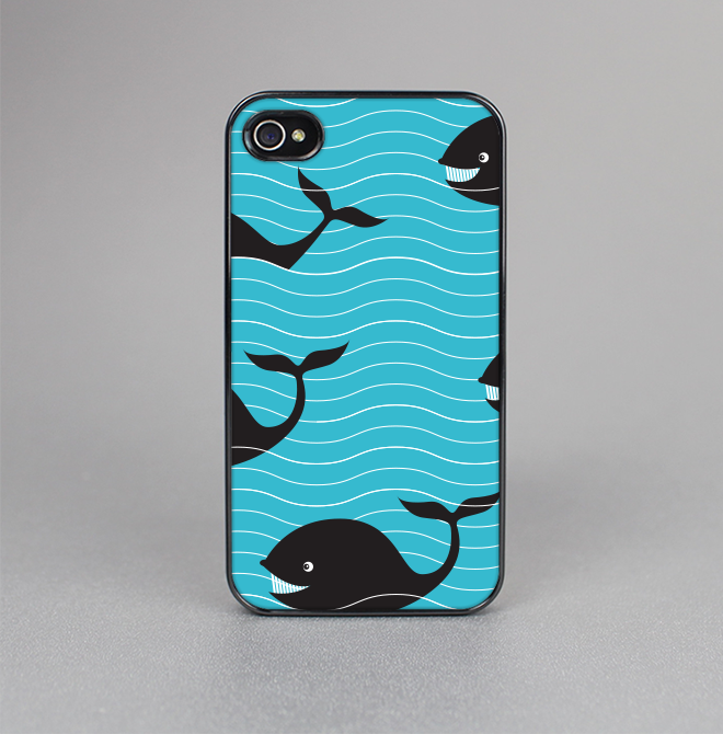 The Teal Smiling Black Whale Pattern Skin-Sert for the Apple iPhone 4-4s Skin-Sert Case