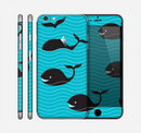 The Teal Smiling Black Whale Pattern Skin for the Apple iPhone 6 Plus