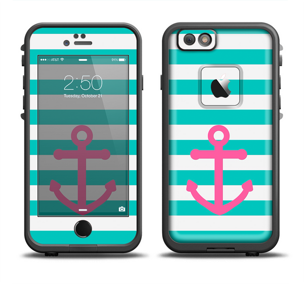 The Teal Striped Pink Anchor Apple iPhone 6 LifeProof Fre Case Skin Set