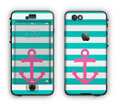The Teal Striped Pink Anchor Apple iPhone 6 LifeProof Nuud Case Skin Set