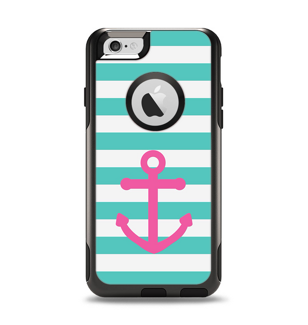 The Teal Striped Pink Anchor Apple iPhone 6 Otterbox Commuter Case Skin Set