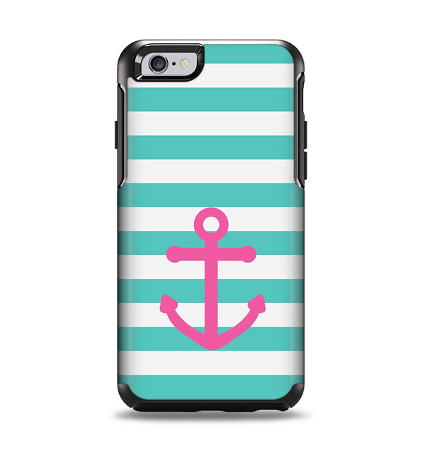 The Teal Striped Pink Anchor Apple iPhone 6 Otterbox Symmetry Case Skin Set