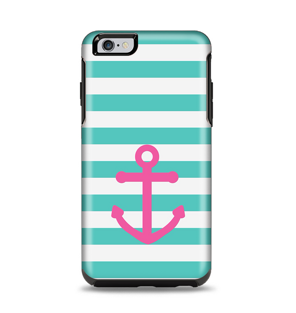 The Teal Striped Pink Anchor Apple iPhone 6 Plus Otterbox Symmetry Case Skin Set