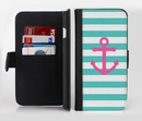 The Teal Striped Pink Anchor Ink-Fuzed Leather Folding Wallet Credit-Card Case for the Apple iPhone 6/6s, 6/6s Plus, 5/5s and 5c