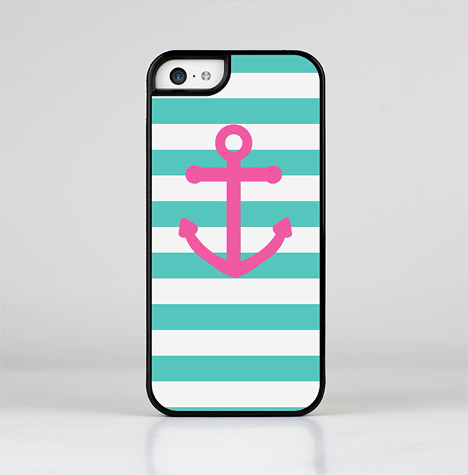 The Teal Striped Pink Anchor Skin-Sert for the Apple iPhone 5c Skin-Sert Case