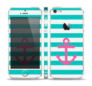 The Teal Striped Pink Anchor Skin Set for the Apple iPhone 5