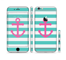 The Teal Striped Pink Anchor Sectioned Skin Series for the Apple iPhone 6 Plus