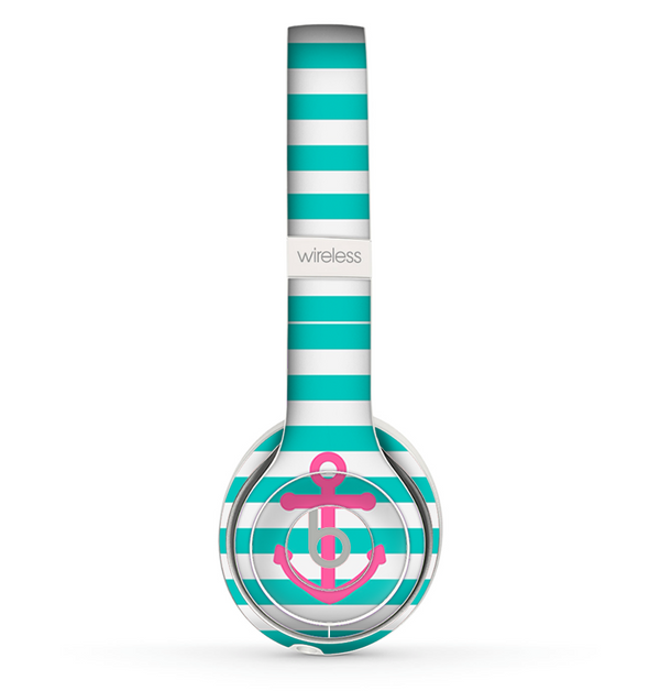 The Teal Striped Pink Anchor Skin Set for the Beats by Dre Solo 2 Wireless Headphones