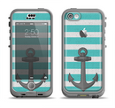 The Teal Stripes with Gray Nautical Anchor Apple iPhone 5c LifeProof Nuud Case Skin Set