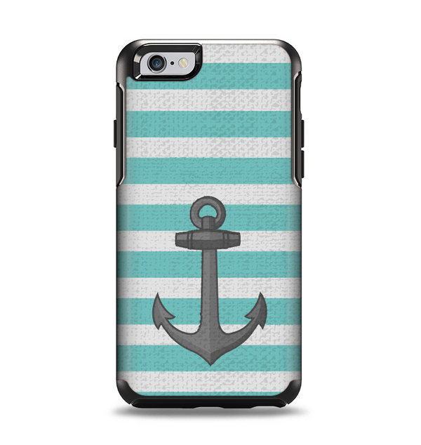 The Teal Stripes with Gray Nautical Anchor Apple iPhone 6 Otterbox Symmetry Case Skin Set