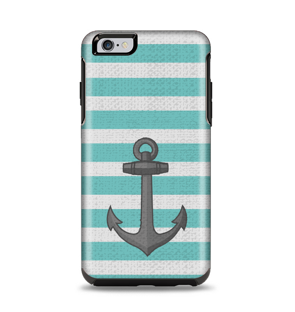 The Teal Stripes with Gray Nautical Anchor Apple iPhone 6 Plus Otterbox Symmetry Case Skin Set