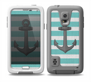 The Teal Stripes with Gray Nautical Anchor Skin Samsung Galaxy S5 frē LifeProof Case