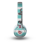 The Teal Stripes with Gray Nautical Anchor Skin for the Beats by Dre Mixr Headphones