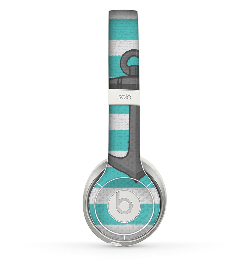 The Teal Stripes with Gray Nautical Anchor Skin for the Beats by Dre Solo 2 Headphones