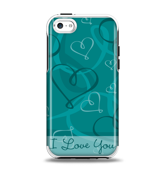 The Teal Swirly Vector Love Hearts Apple iPhone 5c Otterbox Symmetry Case Skin Set