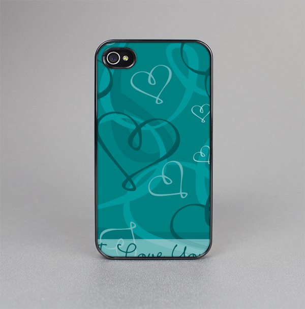 The Teal Swirly Vector Love Hearts Skin-Sert for the Apple iPhone 4-4s Skin-Sert Case