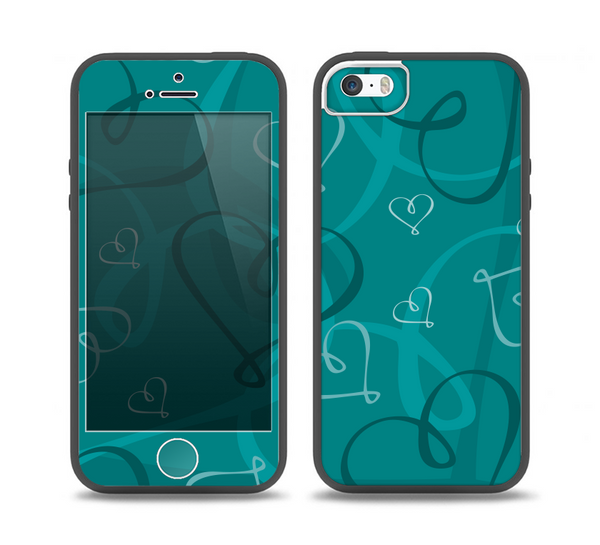 The Teal Swirly Vector Love Hearts Skin Set for the iPhone 5-5s Skech Glow Case