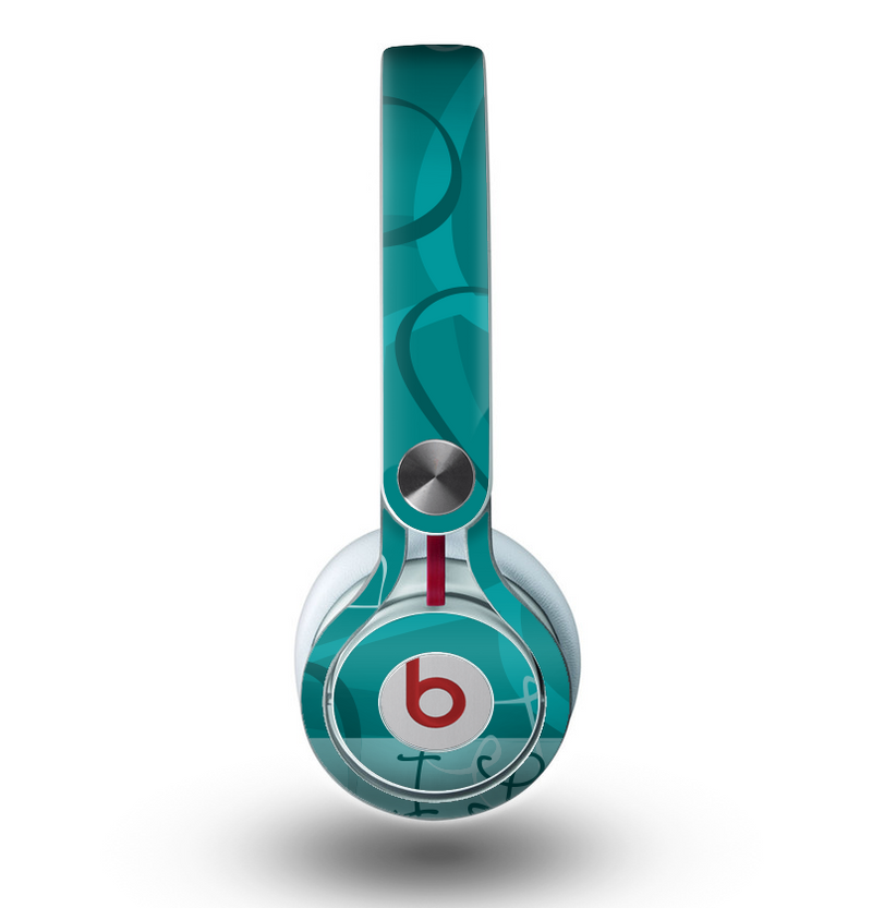 The Teal Swirly Vector Love Hearts Skin for the Beats by Dre Mixr Headphones
