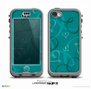 The Teal Swirly Vector Love Hearts Skin for the iPhone 5c nüüd LifeProof Case