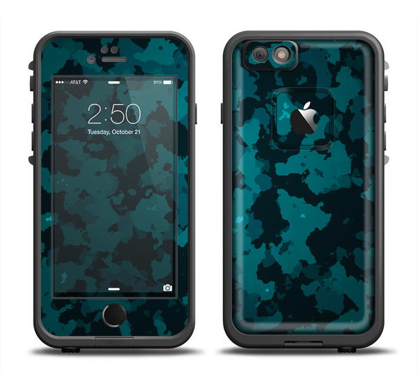 The Teal Vector Camo Apple iPhone 6 LifeProof Fre Case Skin Set