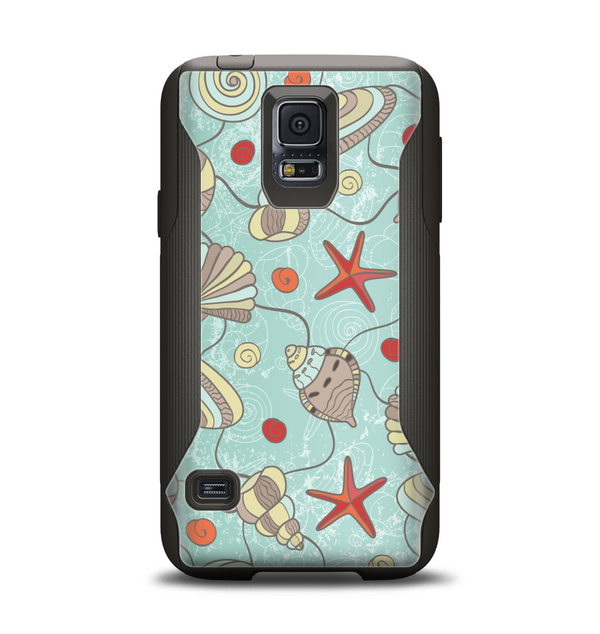 The Teal Vintage Seashell Pattern Samsung Galaxy S5 Otterbox Commuter Case Skin Set