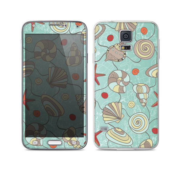 The Teal Vintage Seashell Pattern Skin For the Samsung Galaxy S5