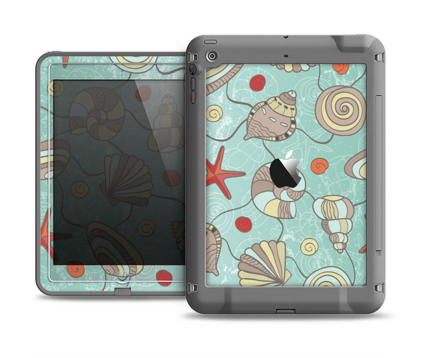 The Teal Vintage Seashell Pattern Apple iPad Mini LifeProof Fre Case Skin Set
