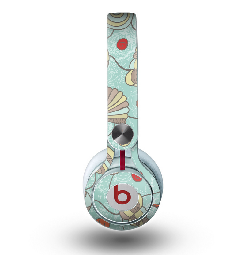 The Teal Vintage Seashell Pattern Skin for the Beats by Dre Mixr Headphones