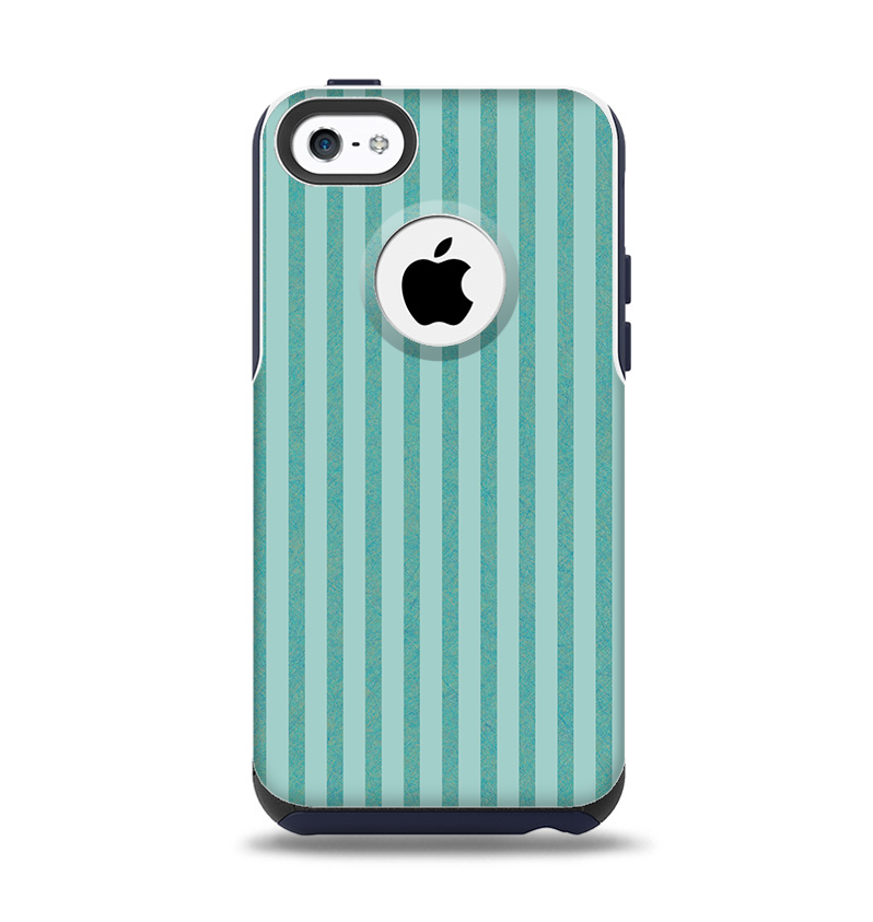 The Teal Vintage Stripe Pattern v7 Apple iPhone 5c Otterbox Commuter Case Skin Set
