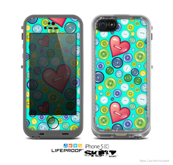 The Teal Vintage Vector Heart Buttons Skin for the Apple iPhone 5c LifeProof Case