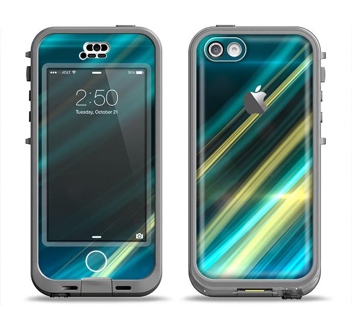 The Teal & Yellow Abstract Glowing Lines Apple iPhone 5c LifeProof Nuud Case Skin Set