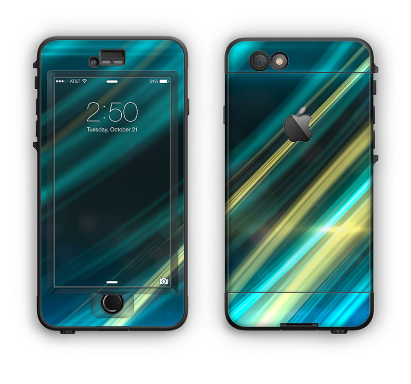 The Teal & Yellow Abstract Glowing Lines Apple iPhone 6 LifeProof Nuud Case Skin Set