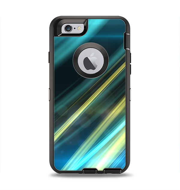 The Teal & Yellow Abstract Glowing Lines Apple iPhone 6 Otterbox Defender Case Skin Set