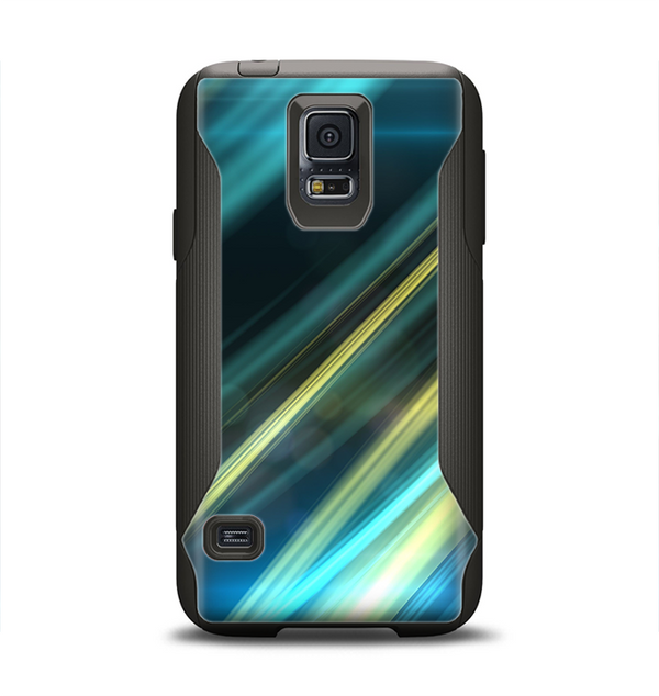 The Teal & Yellow Abstract Glowing Lines Samsung Galaxy S5 Otterbox Commuter Case Skin Set