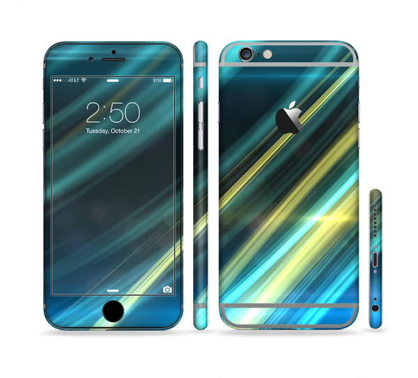 The Teal & Yellow Abstract Glowing Lines Sectioned Skin Series for the Apple iPhone 6 Plus