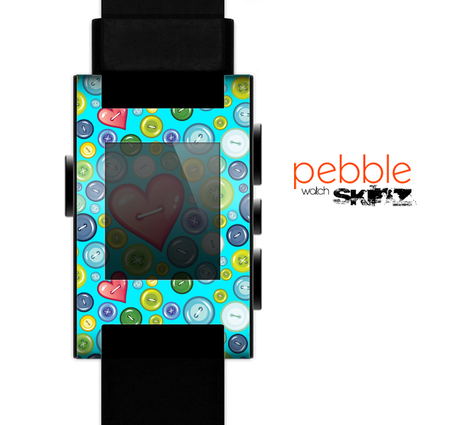 The Teal & Vintage Vector Heart Buttons Skin for the Pebble SmartWatch