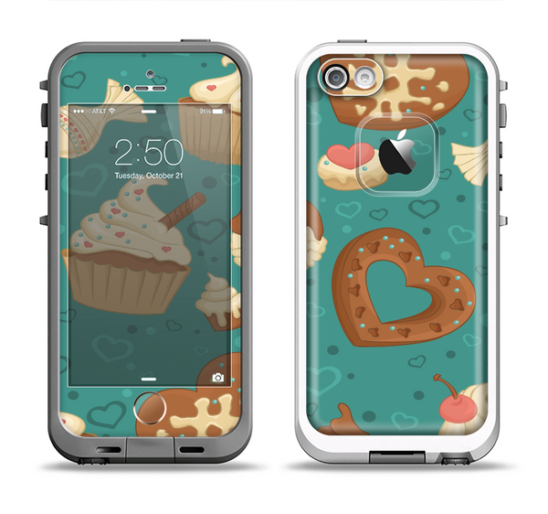 The Teal and Brown Dessert iCons Apple iPhone 5-5s LifeProof Fre Case Skin Set