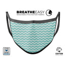The Teal and White Chevron Pattern - Made in USA Mouth Cover Unisex Anti-Dust Cotton Blend Reusable & Washable Face Mask with Adjustable Sizing for Adult or Child